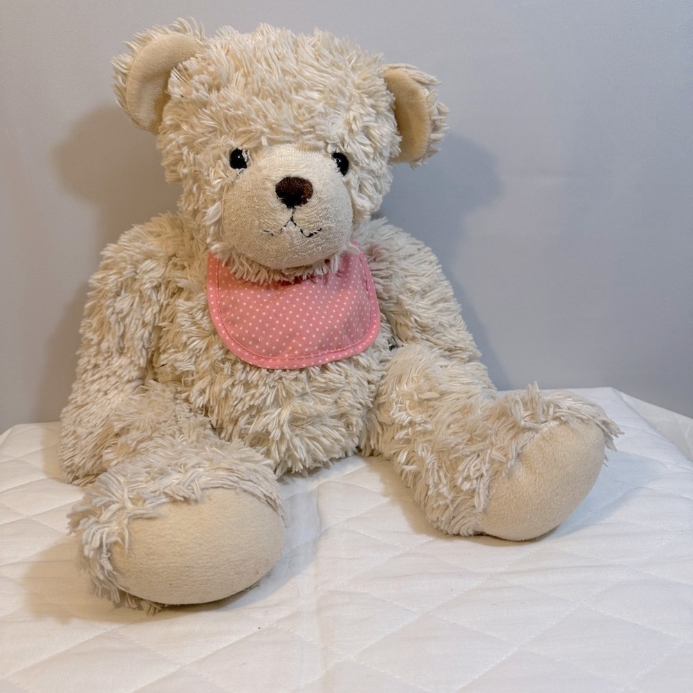 Vintage Dakin Teddy Bear Plush Stuffed Animal 16 inches Cream Curly Bib Collar